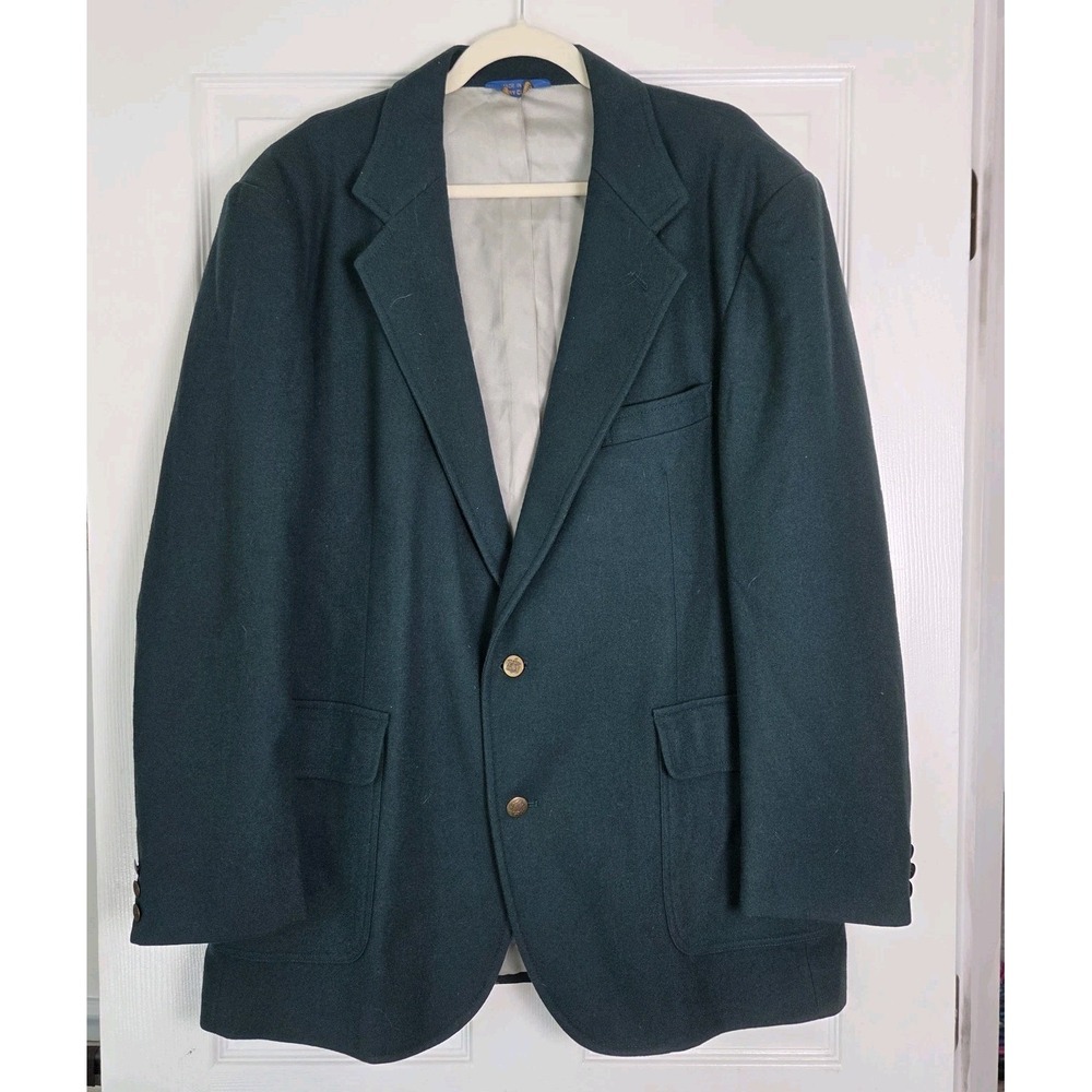 Pendleton Mens 44 Long Wool Blazer Green Made USA Vintage Sport Coat Brass...